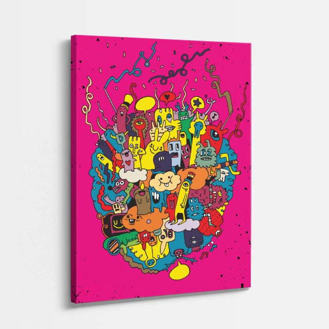 Cuadro canvas Amor en Rosa Explosivo - Doodles Pop Art Color - Vista Perspectiva