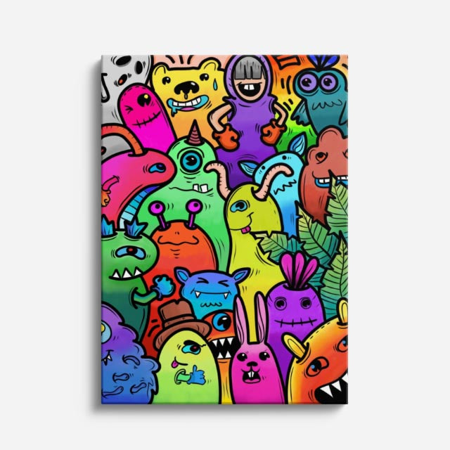 Cuadro canvas Multitud de Colores Vivos - Doodles Pop Art Color - Vista Frente