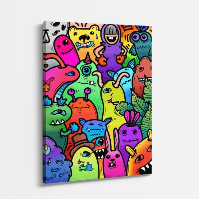 Cuadro canvas Multitud de Colores Vivos - Doodles Pop Art Color - Vista Perspectiva