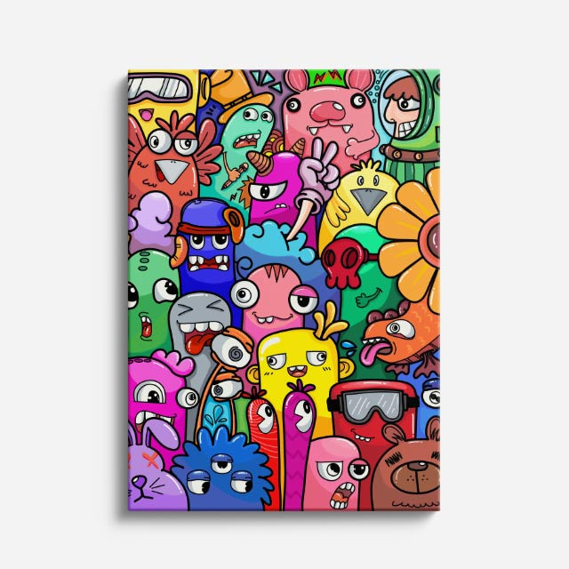 Cuadro canvas Vecindad Caotica Colorida - Doodles Pop Art Color - Vista Frente