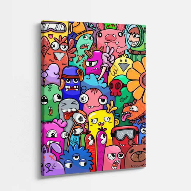 Cuadro canvas Vecindad Caotica Colorida - Doodles Pop Art Color - Vista Perspectiva