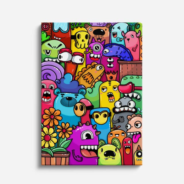 Cuadro canvas Jardin de Monstruos Florales - Doodles Pop Art Color - Vista Frente
