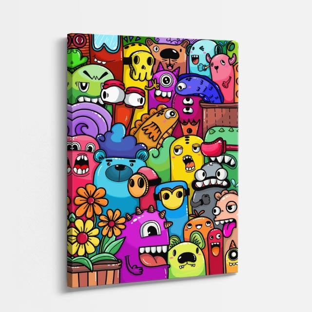 Cuadro canvas Jardin de Monstruos Florales - Doodles Pop Art Color - Vista Perspectiva