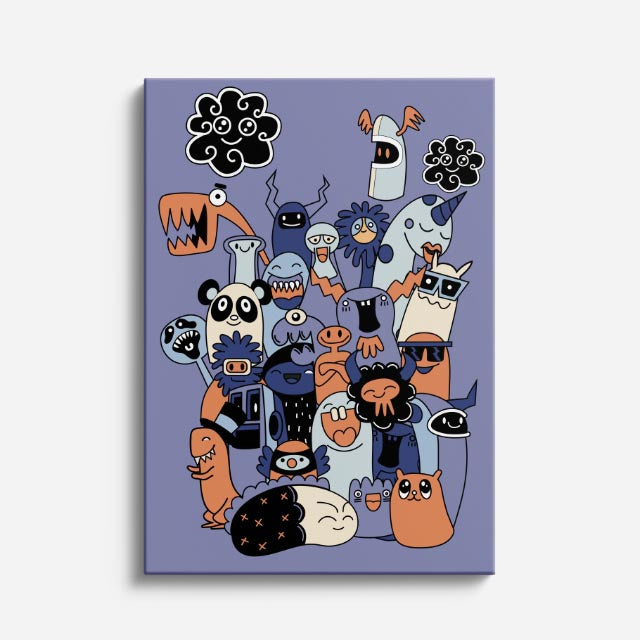 Cuadro canvas Pandilla Gris Extraterrestre - Doodles Pop Art Color - Vista Frente
