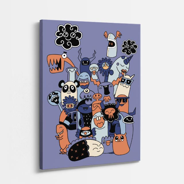 Cuadro canvas Pandilla Gris Extraterrestre - Doodles Pop Art Color - Vista Perspectiva