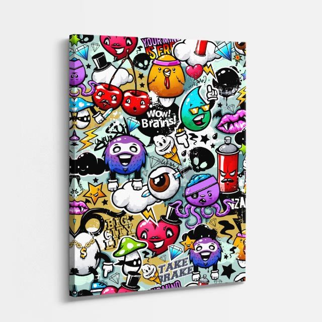 Cuadro canvas Stickers de Ciudad Rebelde - Doodles Pop Art Color - Vista Perspectiva