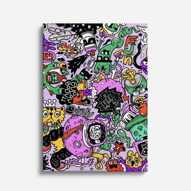 Cuadro canvas Caos Lila Graffiti - Doodles Pop Art Color - Vista Frente