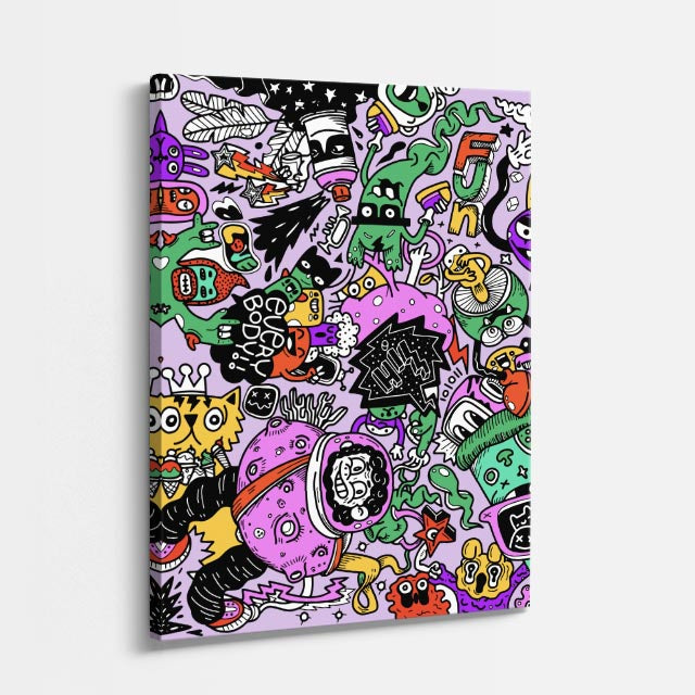 Cuadro canvas Caos Lila Graffiti - Doodles Pop Art Color - Vista Perspectiva