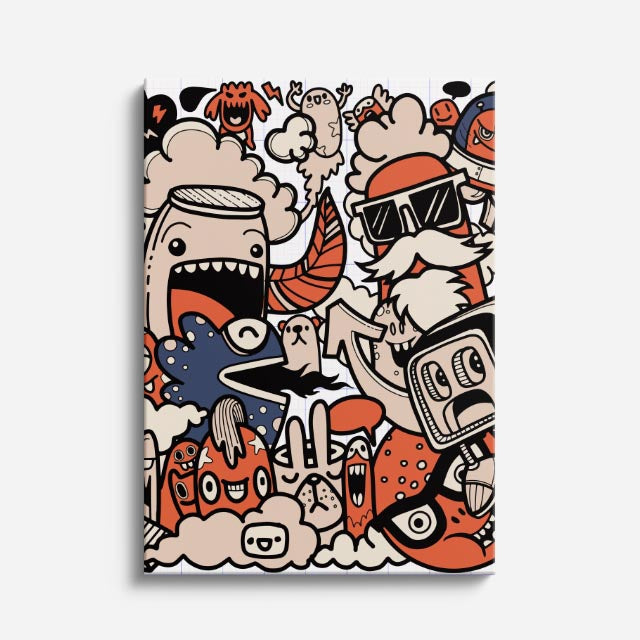 Cuadro canvas Spray Wars Blanco y Negro - Doodles Pop Art Color - Vista Frente