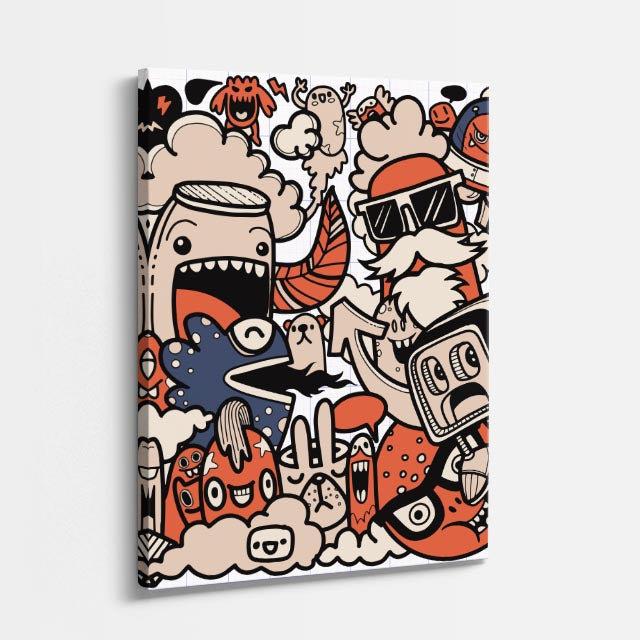 Cuadro canvas Spray Wars Blanco y Negro - Doodles Pop Art Color - Vista Perspectiva