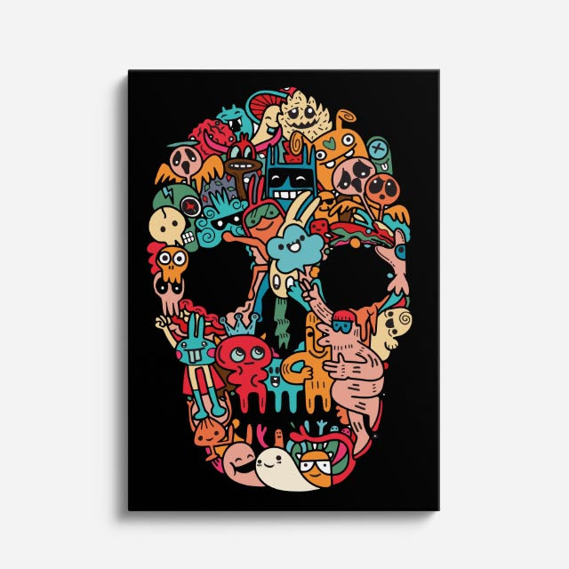 Cuadro canvas Craneo Doodle Oscuro - Doodles Pop Art Color - Vista Frente
