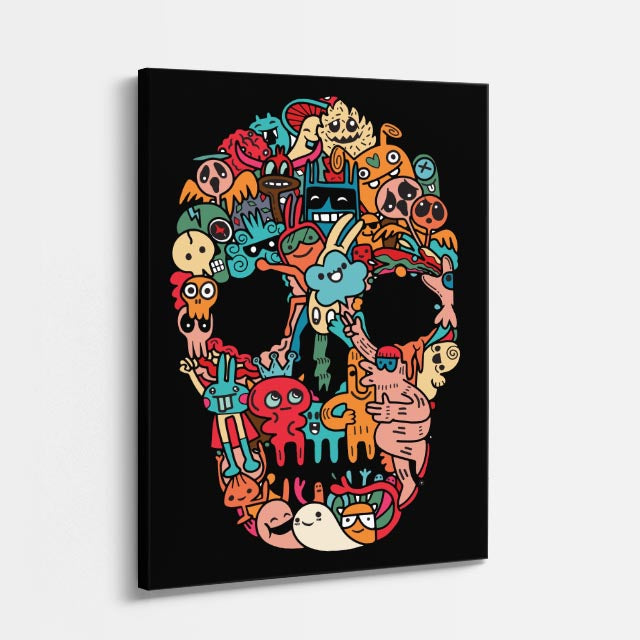 Cuadro canvas Craneo Doodle Oscuro - Doodles Pop Art Color - Vista Perspectiva