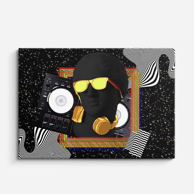 Cuadro canvas DJ Estelar Dorado - Esculturas Hipsters Pop Art & Color - Vista Frente