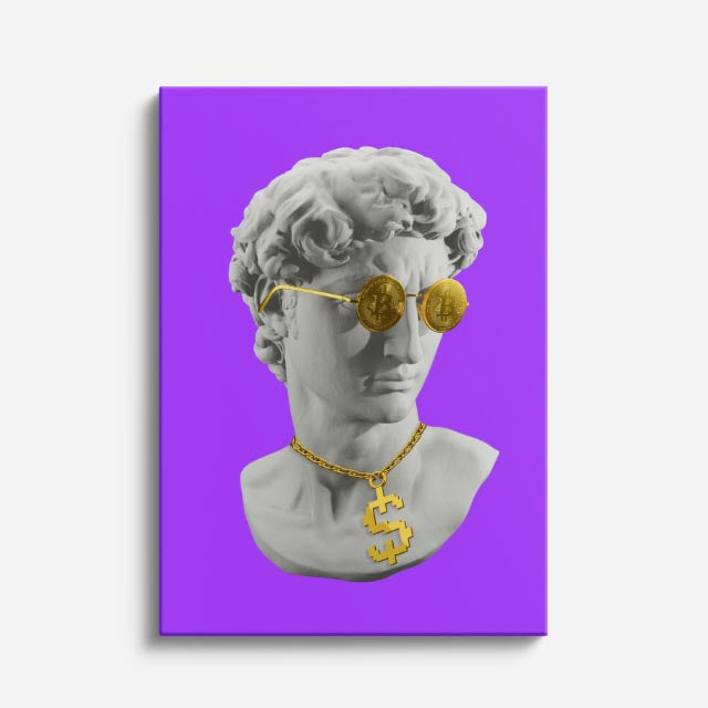 Cuadro canvas David Dolar en Violeta - Esculturas Hipsters Pop Art & Color - Vista Frente