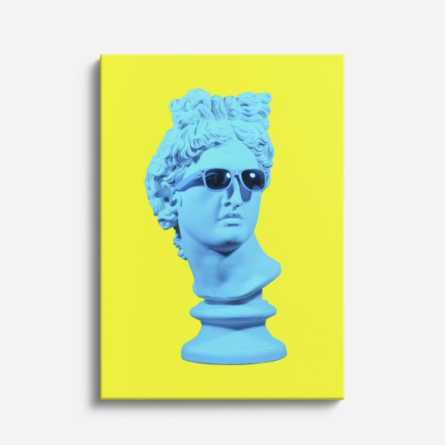 Cuadro canvas Apolo Azul en Amarillo - Esculturas Hipsters Pop Art & Color - Vista Frente