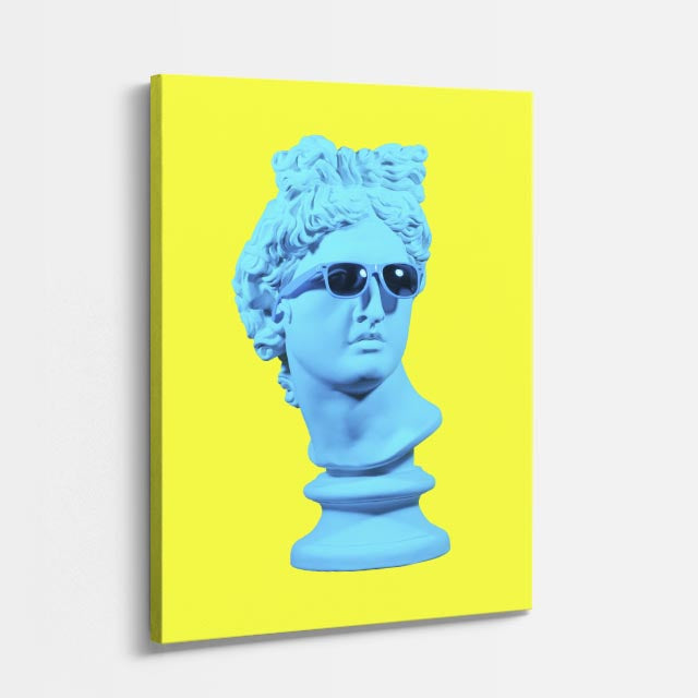 Cuadro canvas Apolo Azul en Amarillo - Esculturas Hipsters Pop Art & Color - Vista Perspectiva