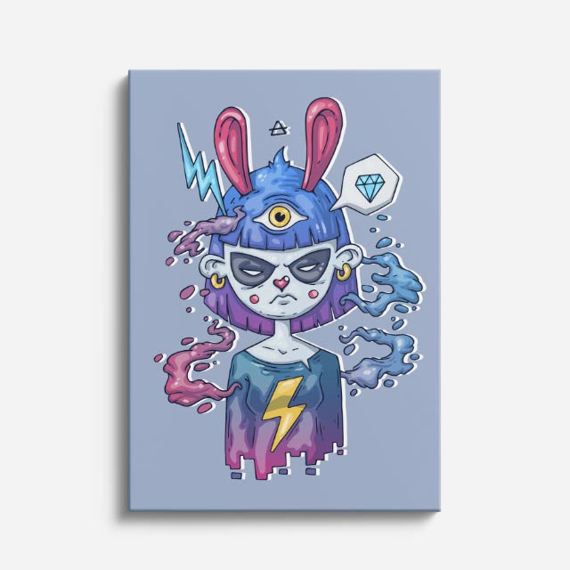 Cuadro canvas Conejo Cyber Azul - Ilustraciones Pop Pop Art & Color - Vista Frente