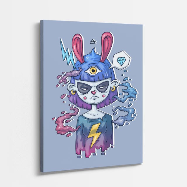 Cuadro canvas Conejo Cyber Azul - Ilustraciones Pop Pop Art & Color - Vista Perspectiva