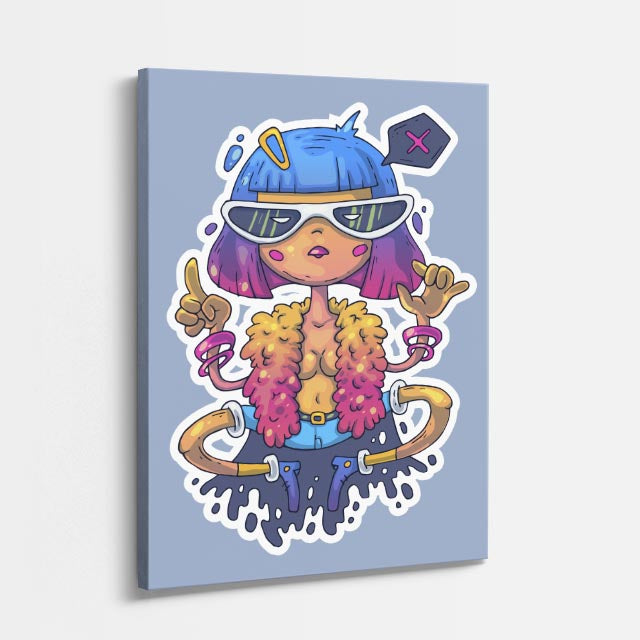 Cuadro canvas Conejo Cool Azul - Ilustraciones Pop Pop Art & Color - Vista Perspectiva