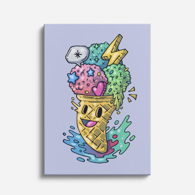 Cuadro canvas Personaje Helado Celeste - Ilustraciones Pop Pop Art & Color - Vista Frente