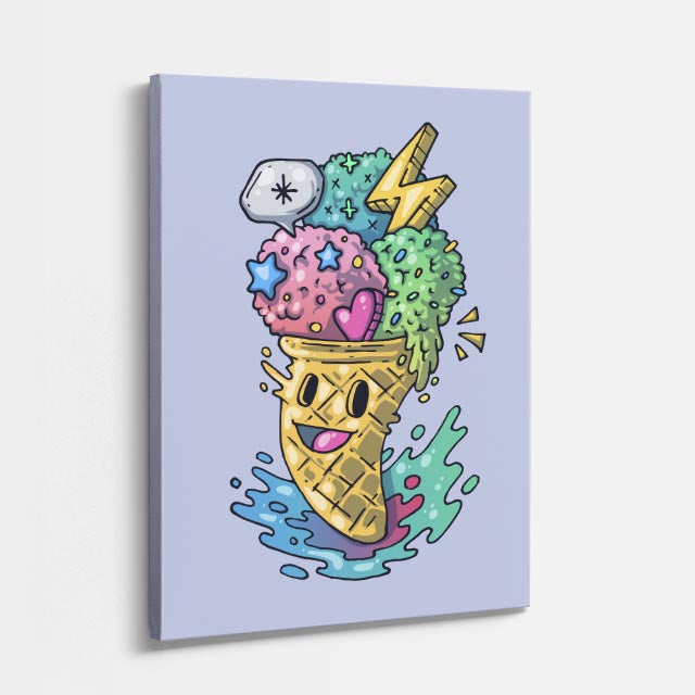 Cuadro canvas Personaje Helado Celeste - Ilustraciones Pop Pop Art & Color - Vista Perspectiva