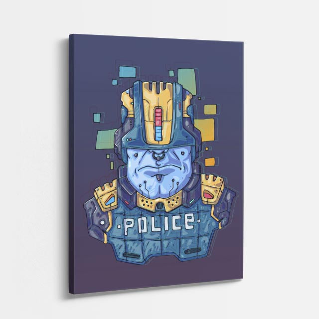 Cuadro canvas Policia Robot Oscuro - Ilustraciones Pop Pop Art & Color - Vista Perspectiva