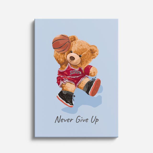 Cuadro canvas Osito Never Give Up - Ilustraciones Pop Pop Art & Color - Vista Frente