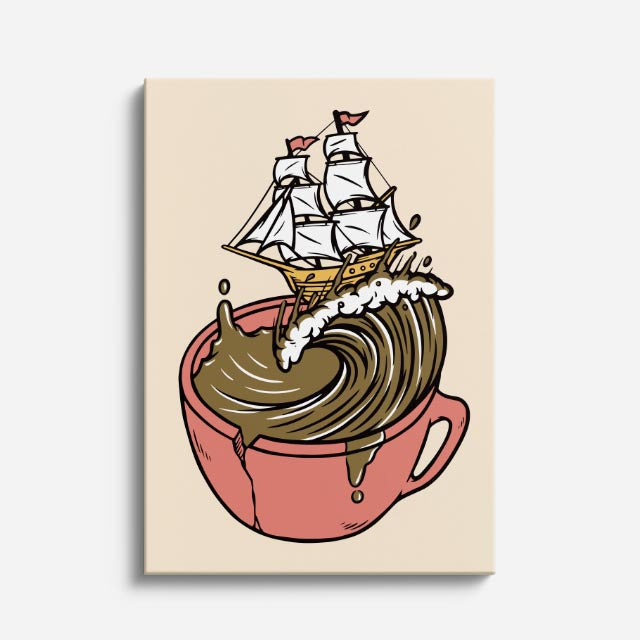 Cuadro canvas Barco en Taza de Cafe - Ilustraciones Pop Pop Art & Color - Vista Frente