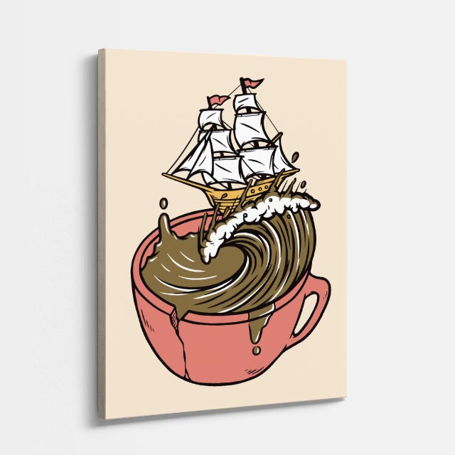 Cuadro canvas Barco en Taza de Cafe - Ilustraciones Pop Pop Art & Color - Vista Perspectiva
