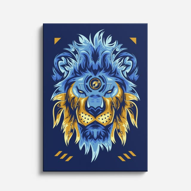 Cuadro canvas Leon Neon Azul - Ilustraciones Pop Pop Art & Color - Vista Frente