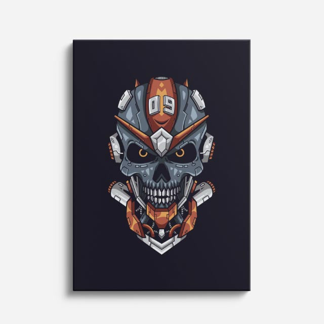 Cuadro canvas Calavera Robot Naranja - Ilustraciones Pop Pop Art & Color - Vista Frente