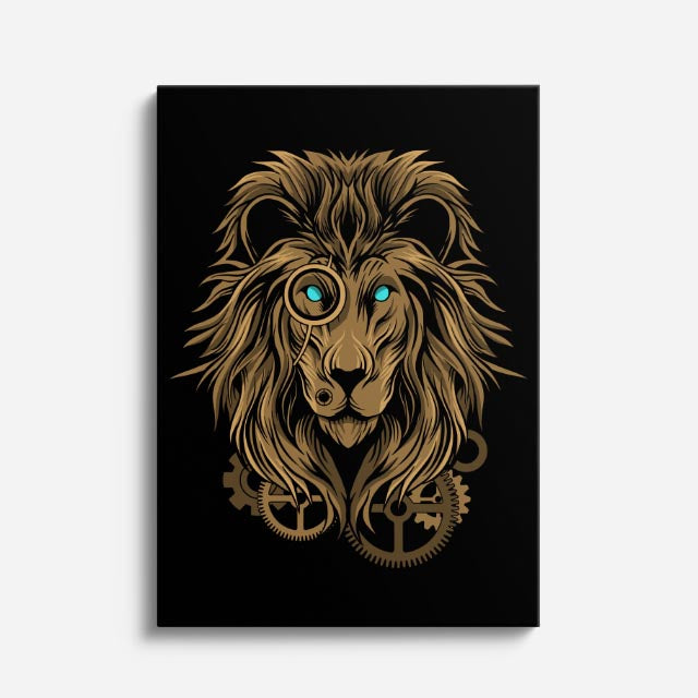Cuadro canvas Leon Salvaje Dorado - Ilustraciones Pop Pop Art & Color - Vista Frente