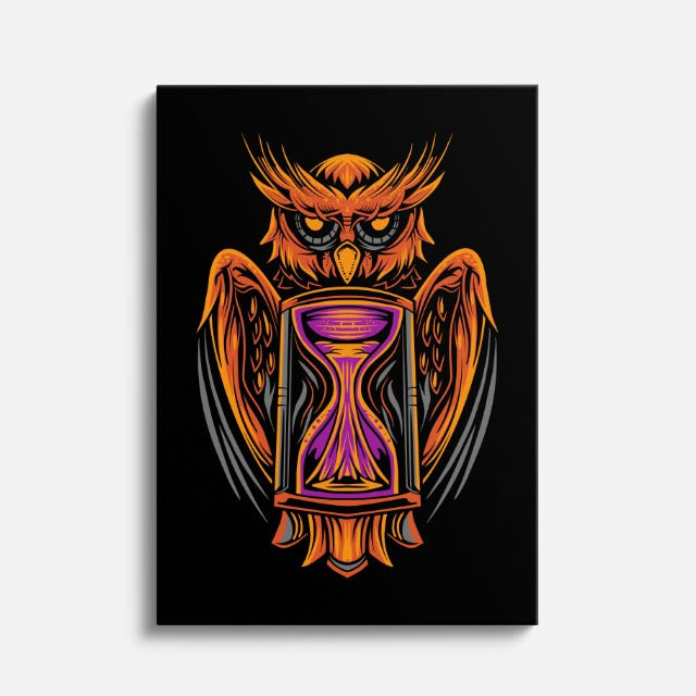 Cuadro canvas Buho Reloj Naranja - Ilustraciones Pop Pop Art & Color - Vista Frente