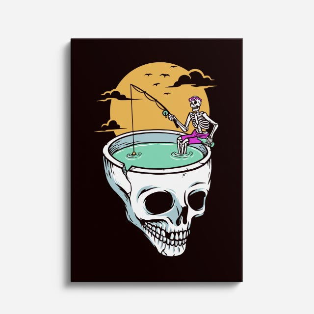 Cuadro canvas Calavera Pescando Oscura - Ilustraciones Pop Pop Art & Color - Vista Frente