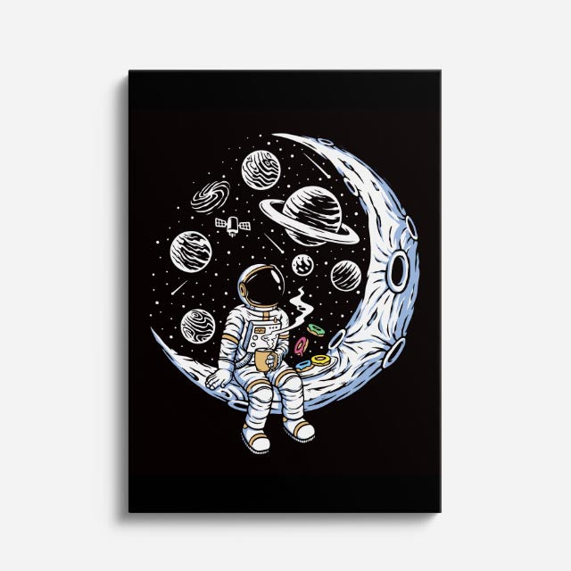Cuadro canvas Astronauta Luna Vintage - Ilustraciones Pop Pop Art & Color - Vista Frente