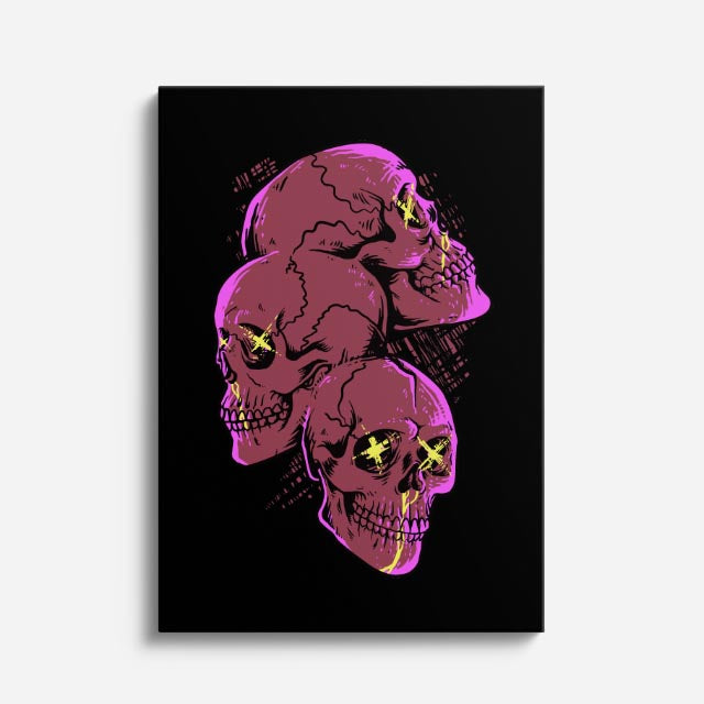 Cuadro canvas Calavera Rosa Derretida - Ilustraciones Pop Pop Art & Color - Vista Frente