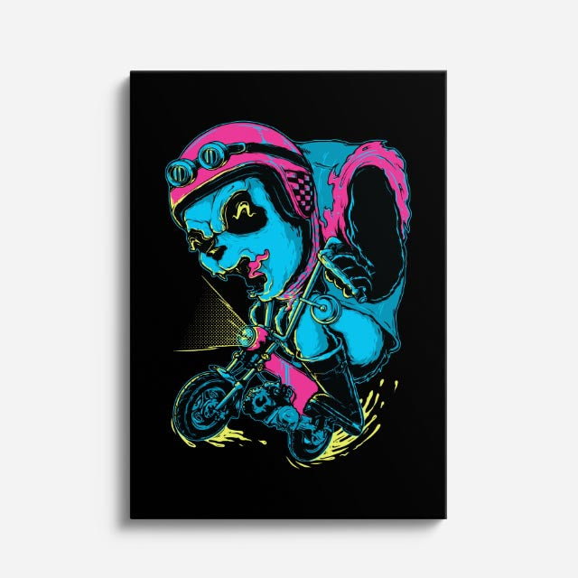 Cuadro canvas Dinosaurio Bici Nocturno - Ilustraciones Pop Pop Art & Color - Vista Frente