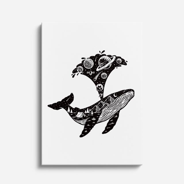 Cuadro canvas Ballena Espacio Oscura - Ilustraciones Pop Pop Art & Color - Vista Frente