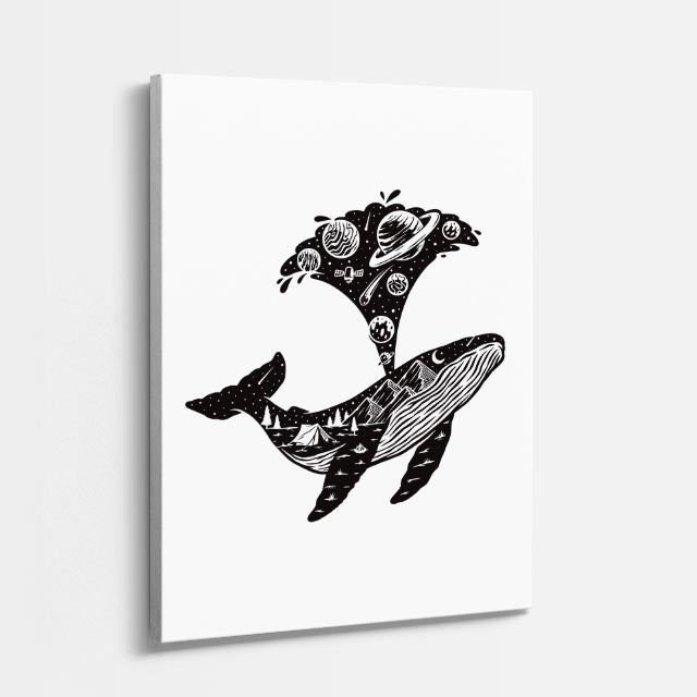 Cuadro canvas Ballena Espacio Oscura - Ilustraciones Pop Pop Art & Color - Vista Perspectiva