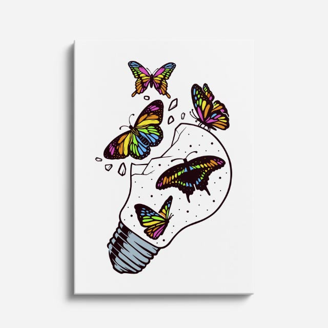 Cuadro canvas Mariposa Bombilla Verde - Ilustraciones Pop Pop Art & Color - Vista Frente