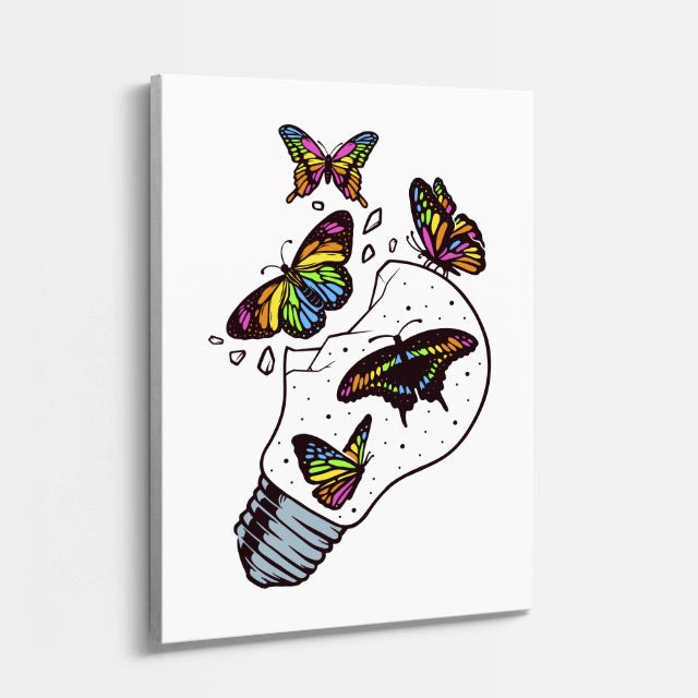 Cuadro canvas Mariposa Bombilla Verde - Ilustraciones Pop Pop Art & Color - Vista Perspectiva