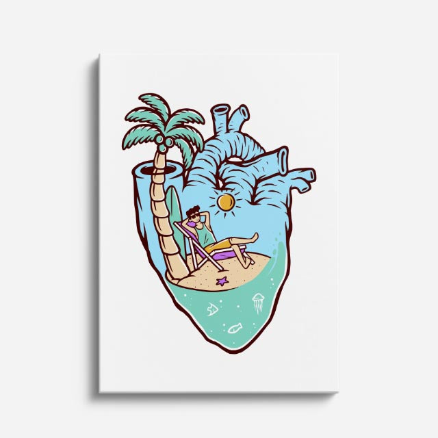Cuadro canvas Corazon Playa Tropical - Ilustraciones Pop Pop Art & Color - Vista Frente