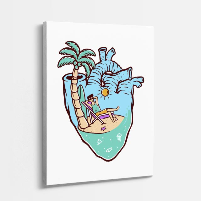 Cuadro canvas Corazon Playa Tropical - Ilustraciones Pop Pop Art & Color - Vista Perspectiva
