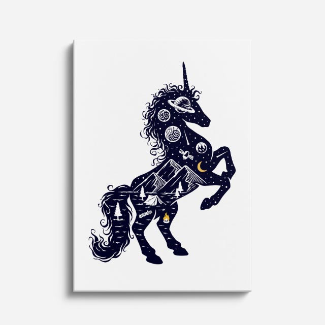 Cuadro canvas Unicornio Galaxia Oscuro - Ilustraciones Pop Pop Art & Color - Vista Frente