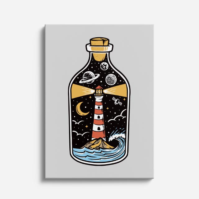 Cuadro canvas Botella Faro Azul - Ilustraciones Pop Pop Art & Color - Vista Frente