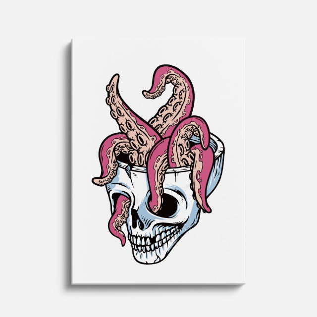 Cuadro canvas Pulpo Calavera Oscuro - Ilustraciones Pop Pop Art & Color - Vista Frente