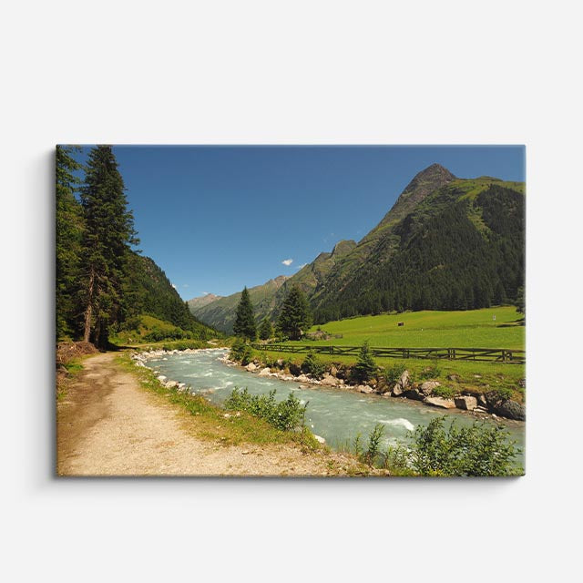 cuadro canvas bosques y naturaleza río cristalino valle verde horizontal