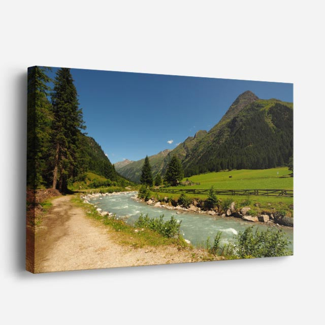 cuadro canvas bosques y naturaleza río cristalino valle verde horizontal