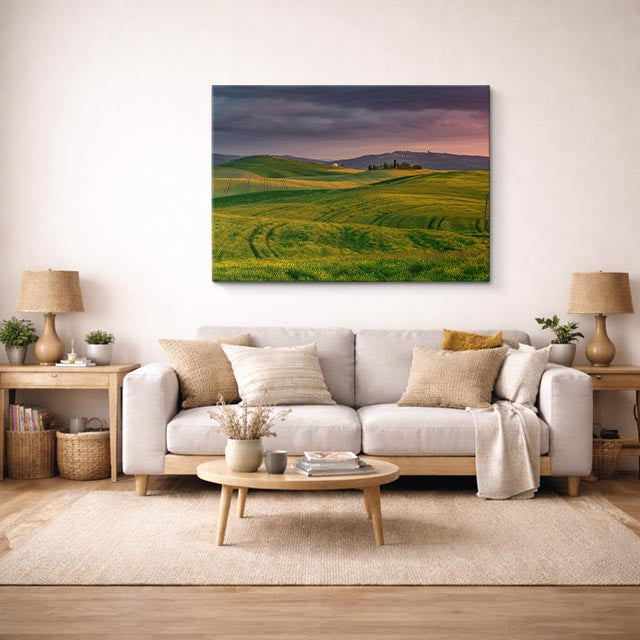 cuadro canvas bosques y naturaleza colinas doradas atardecer horizontal