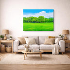 cuadro canvas bosques y naturaleza pradera verde árboles frondosos horizontal